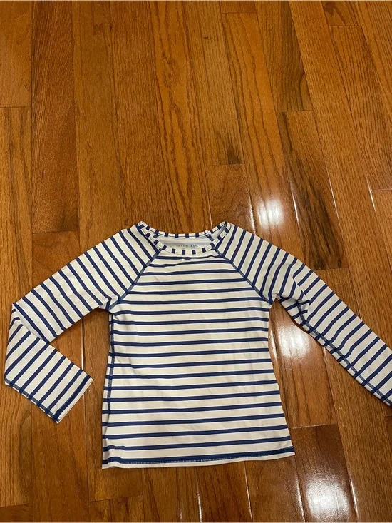 Garnet Hill Kids White Navy Blue Stripe Swim Rashguard Size 05