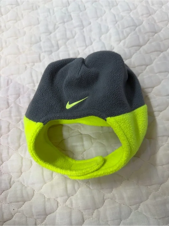 Nike Kids Gray and Neon green Fleece Hat infant size