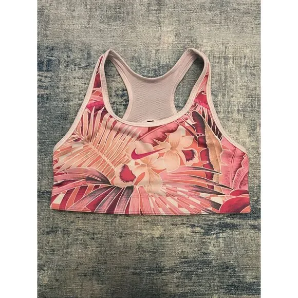 Nike Girls Reversible Tropical Leaf Print Pale Baby Pink Sports Bra Large