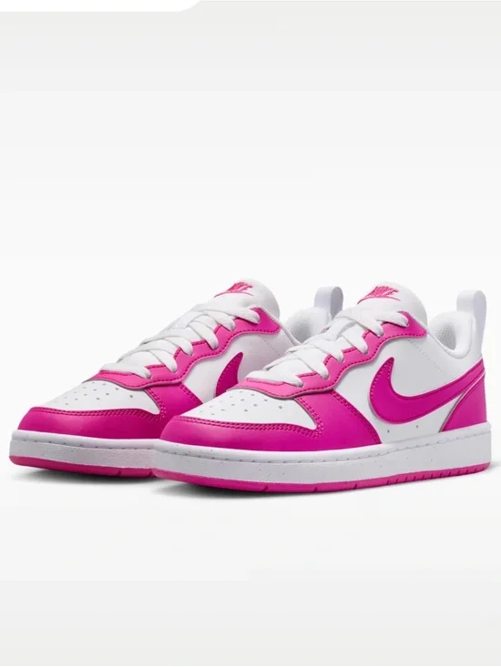 Nike Kids Low-Top Sneakers in White and Hot Pink