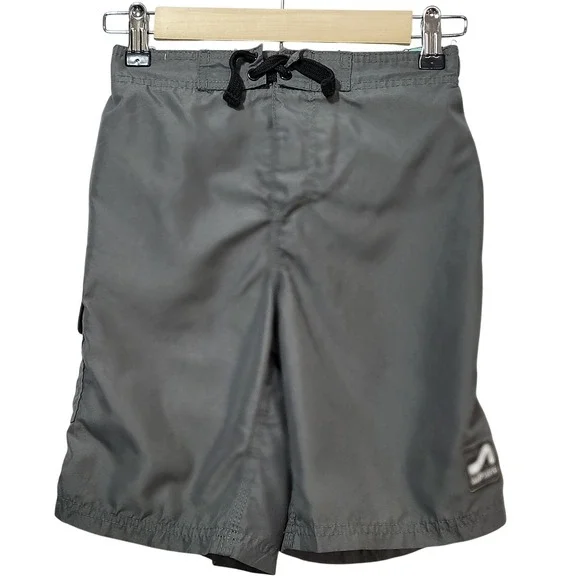 Surf Style Boys Gray Board Shorts Swim Trunks Size 10 Cargo Pocket‎ Mesh Lined