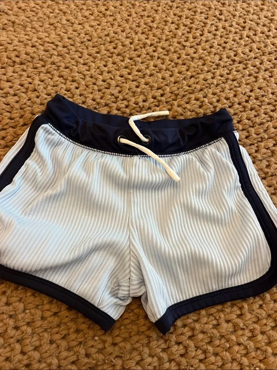 Light Blue Ribbed swim  Shorts with Navy Trim