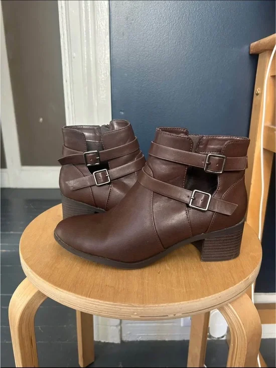 Women’s Brown Buckle Strap Ankle Boots