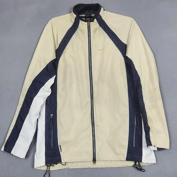 Nike Jacket Youth Large 12-14 Beige Lightweight Full Zip Running Windbreaker Y2K
