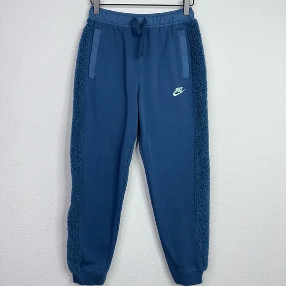 Nike Pants Girl L Blue Fleece Panel Elastic Waist Athletic Sports Casual Joggers