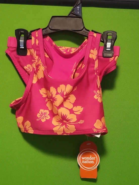 wonder nation Hot Pink Swim Top with Yellow Floral Print
