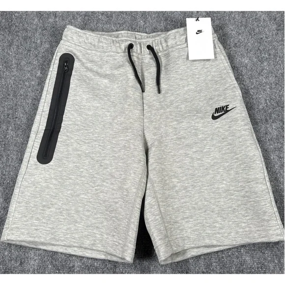 Nike Kids Large Gray Tech Fleece Drawstring Shorts Zip Pocket NWT