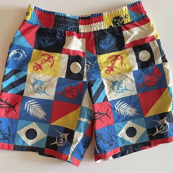 Columbia Kids Patchwork Swim Trunks Boardshorts Size 10/12 EUC