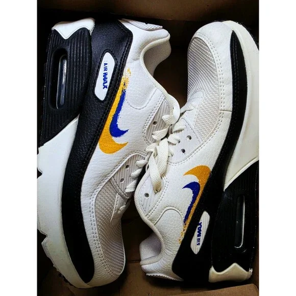 Nike Air Max 90 GS NN Unisex Kids Low Top Lace-Up White/Blue US 6.5 Women/5Youth