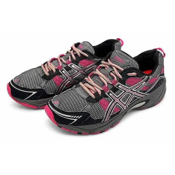Asics Gel-Venture 4 Women's 8 Trail Running Shoes Black Pink Athletic Sneakers