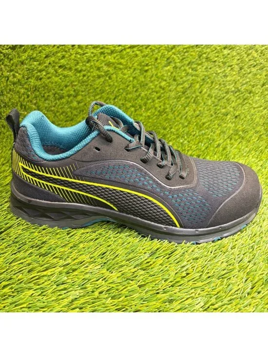 Puma Fuse Knit 2.0 Low Women Size 8.5 Black Blue Composite Toe Safety Work Shoes