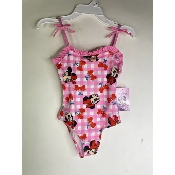 Disney Minnie Mouse Cherry Gingham One Piece Swimsuit Swimwear Girls Size 6X