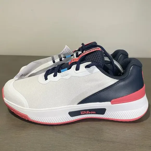 Wilson Womens Size 7.5 Tennis Shoes NEW White Navy Blue Salmon Intrigue Pro