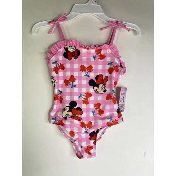 Disney Minnie Mouse Cherry Gingham One Piece Swimsuit Swimwear Girls Size 5