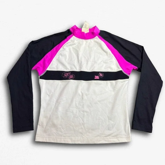 Toes‎ on the Nose Kids XL Rash Guard Long Sleeve Swim Shirt Pink White Black