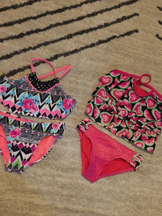 Girls 2 Sets Swimsuits Wonder nation Girls Pink & Green Mixed Print Bikini Sets