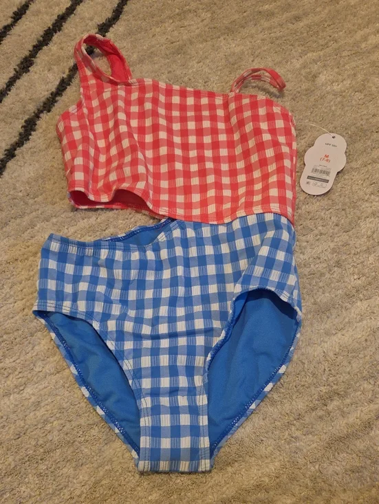wonder nation Red & Blue Gingham Girls One-Piece Swim Set