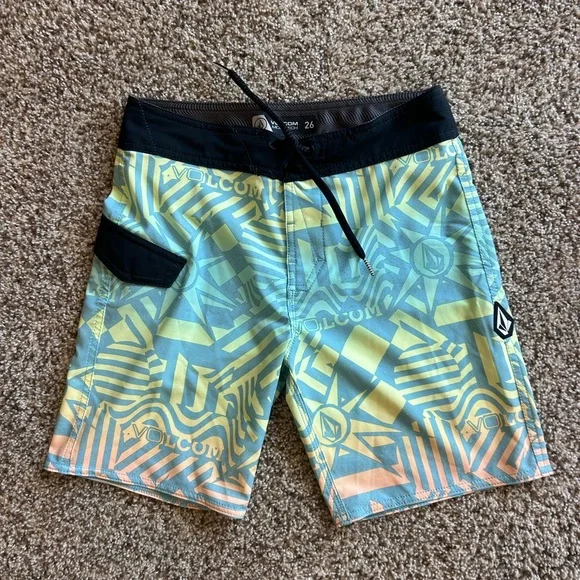 Volcom Boys Multicolor Geometric Print Swim Trunks