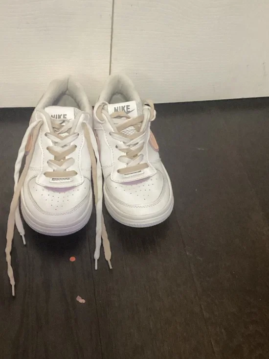 Nike Kids White Sneakers with Pastel Purple and Peach Accents
