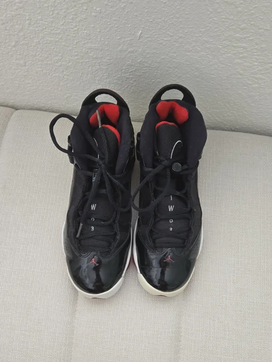 Jordan 6 Ring Nike Black and Red High-Top Sneakers