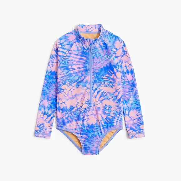 EUC J crew Girls' tie-dye rash guard swimsuit Sz 8 Broken Zipper Customer Return