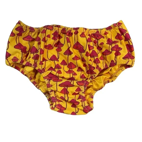 Agua Bendita Baby Bikini Bottom Yellow Red Mushroom‎ Print 9/12 Month New