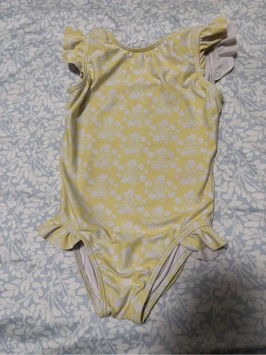 Kids Yellow Floral Ruffle One-Piece Swimsuit