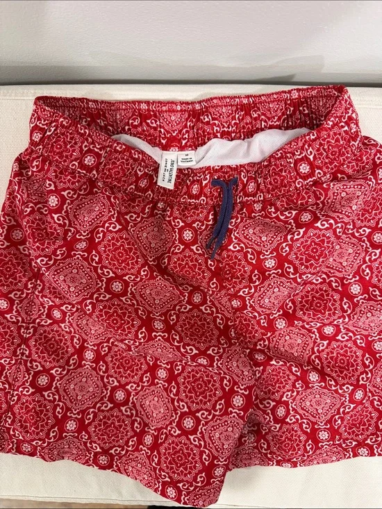 Juno Valentine Red Bandana Print Swim Trunks