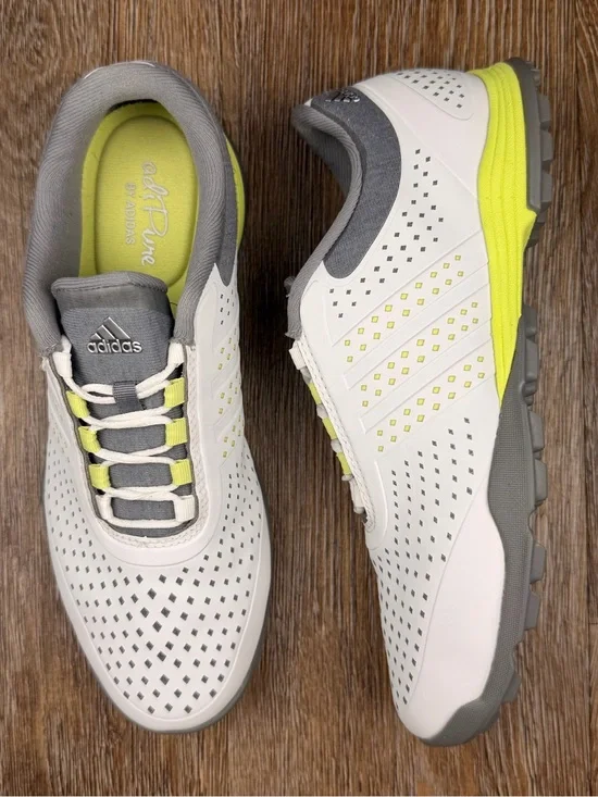 Adidas Adipure Sport Golf Shoes White Gray Neon Yellow Spikeless | Size: 6