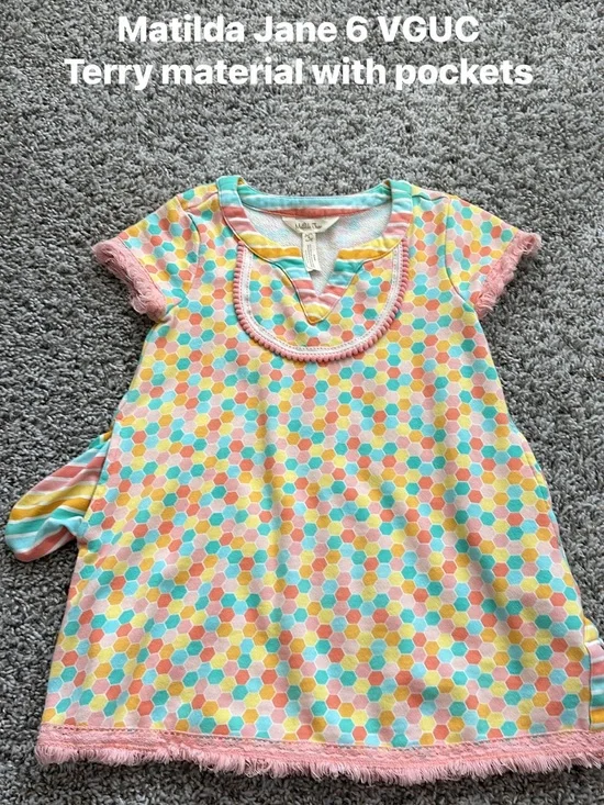 Matilda Jane Kids Multicolor Hexagon Terry Coverup - Pink Yellow Blue