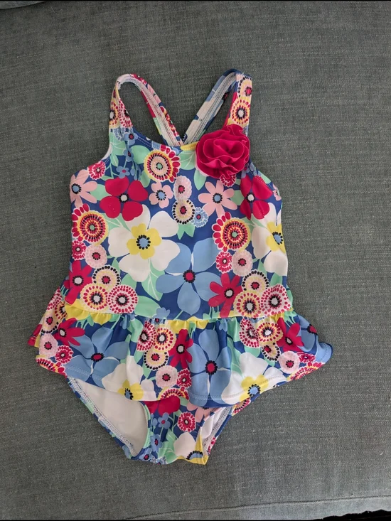 Gymboree Floral Ruffle One-Piece Swimsuit - Blue, Pink, Yellow, White