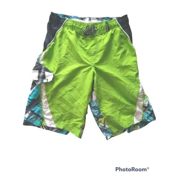 ZeroXposur Boys M 10 12 Swim Trunks Surf Board Shorts Skater Emerald Green Loud
