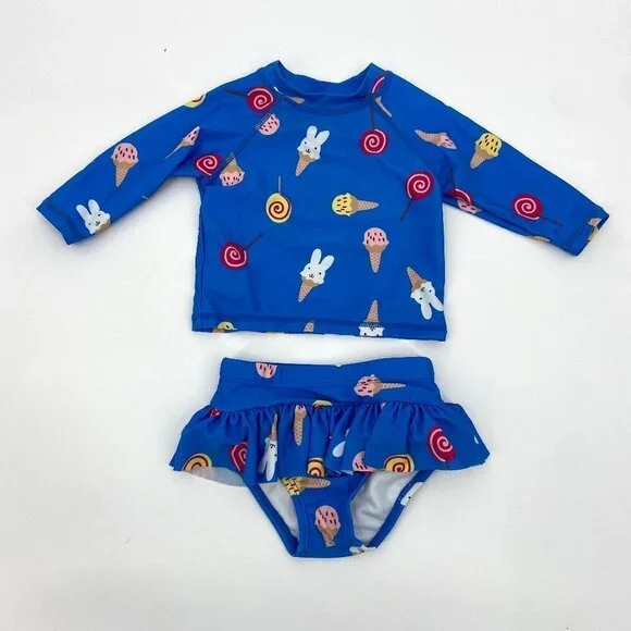 DOT AUSTRALIA Blue Bunny Ice Cream Lollipop Long Sleeve Two Piece Swim Suit 1T
