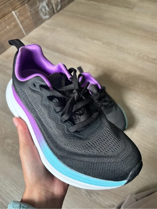 Avia Women's Black Athletic Sneakers with Purple Lining and Blue Accent
