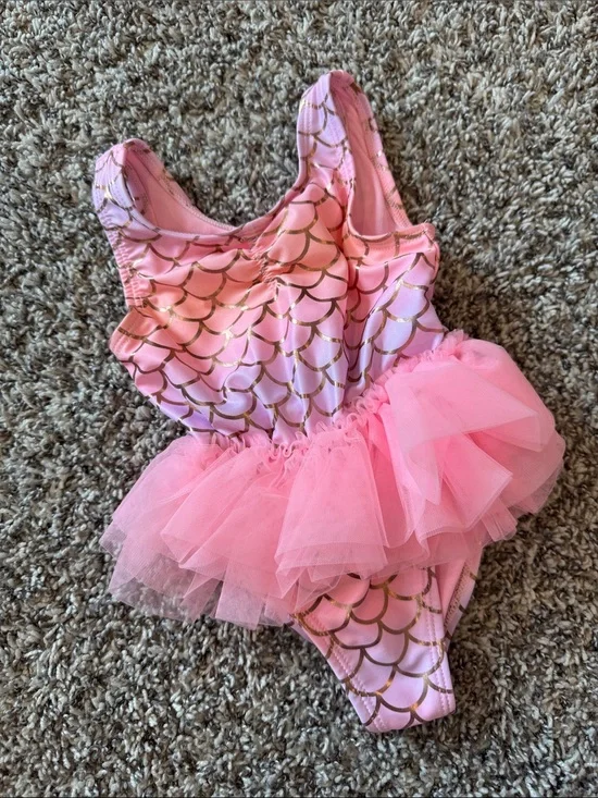 wonder nation Pink Gold Mermaid Tutu Swimsuit Costume