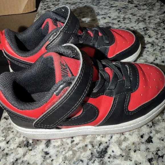 Nike Court Borough Low 2 Toddler Shoes Red Black Hook Loop Size 9C