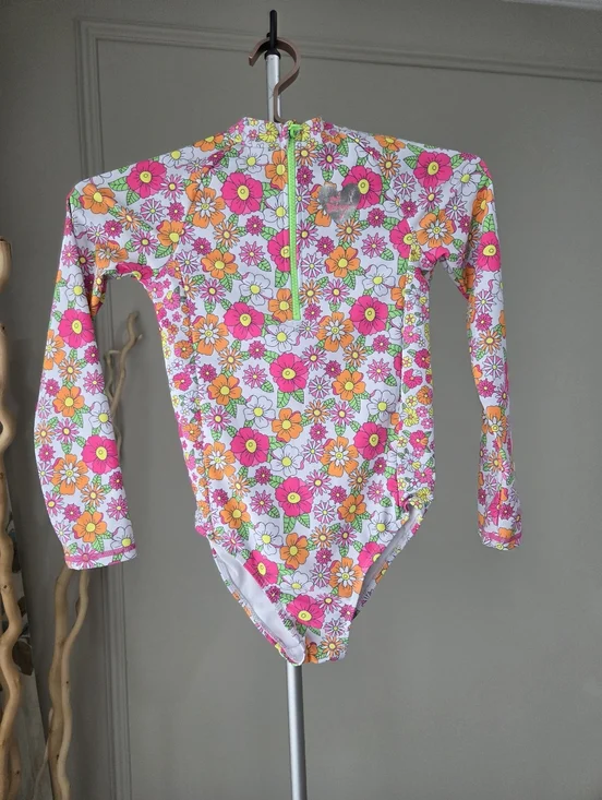 Betsey Johnson  Girls' Long Sleeve Floral Rash Guard Swimsuit -Sz.14