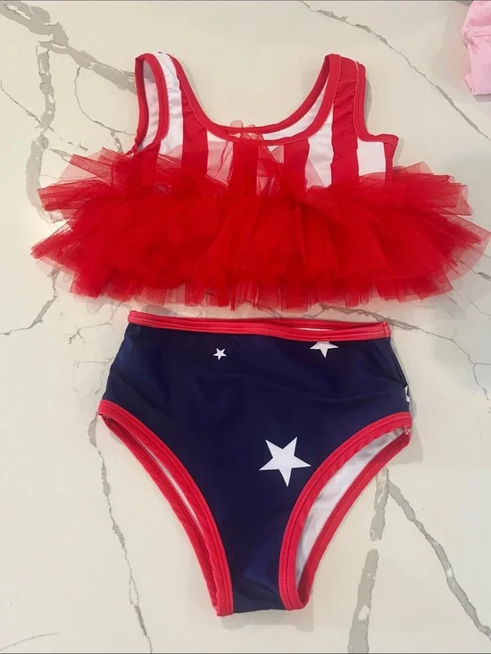 Red White and Blue Kids  Fancy Shmancy swimsuit