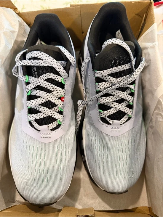 On Running Women's Athletic Shoes - Light Gray, Black, Green Accents
