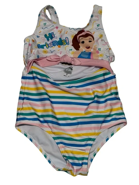 Ms. Rachel Girls One Piece Swimsuit Multicolor Stripe Bow Beach Pool 5T