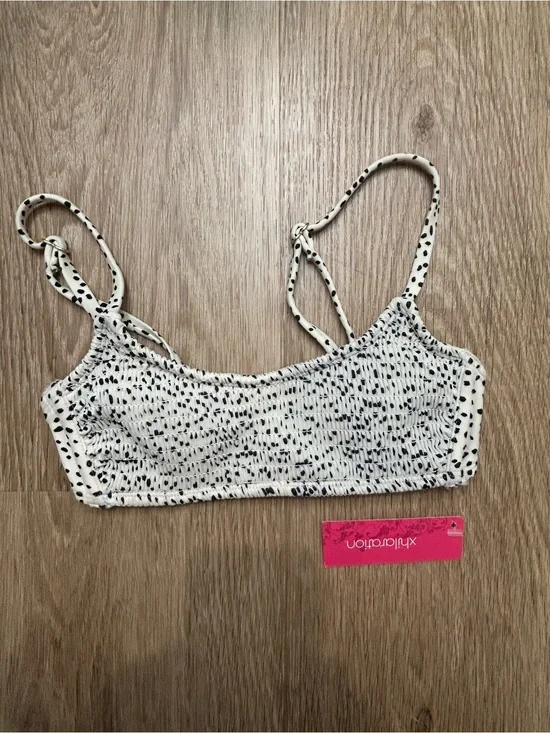 Xhilaration White & Black Smocked Bikini Top