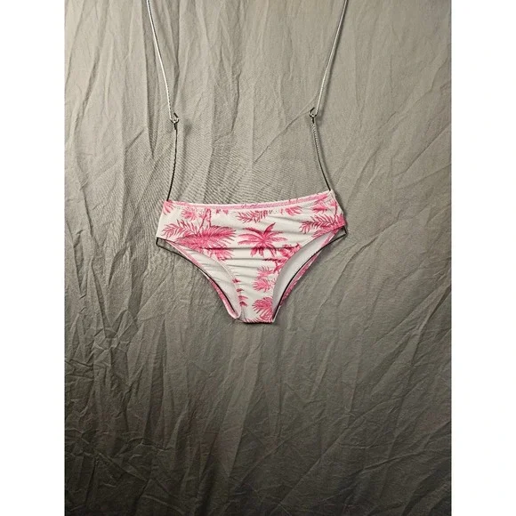 Pink Palm Tree Print Bikini Bottom Girls Size 13-14Y Tropical Swimwear