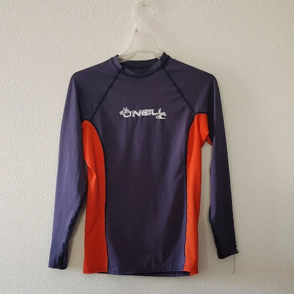 O'Neill Youth Rash Guard - Dark Blue and Bright Orange Size Mediums