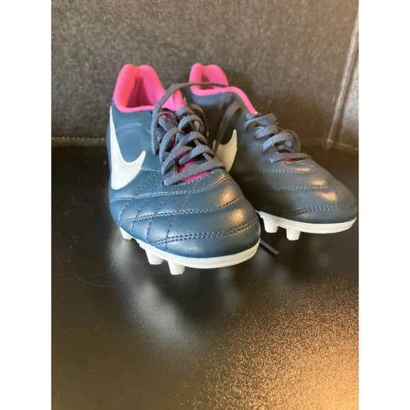 Nike‎ Tiempo Natural IV FG Soccer Cleats Navy Pink Kids US 6Y 524939-400 EUC