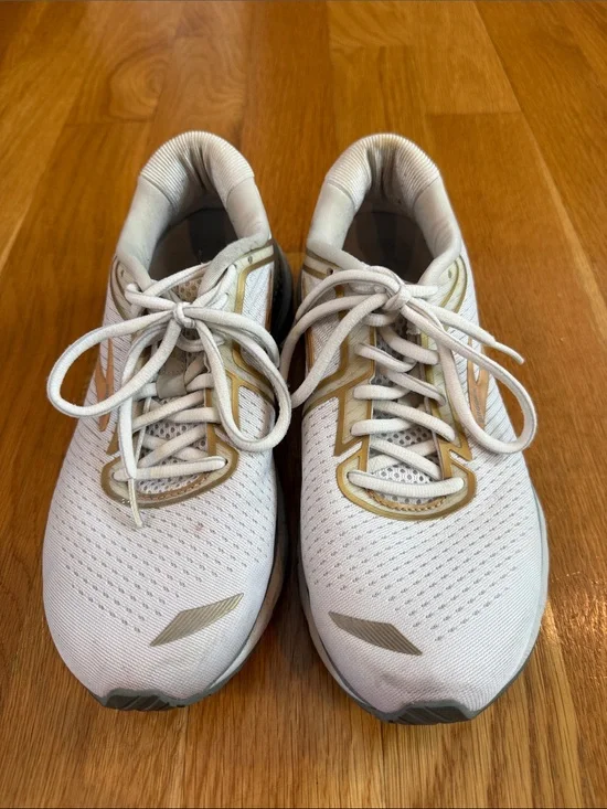 Brooks Adrenaline Women's White Running Sneakers with Gold Accents