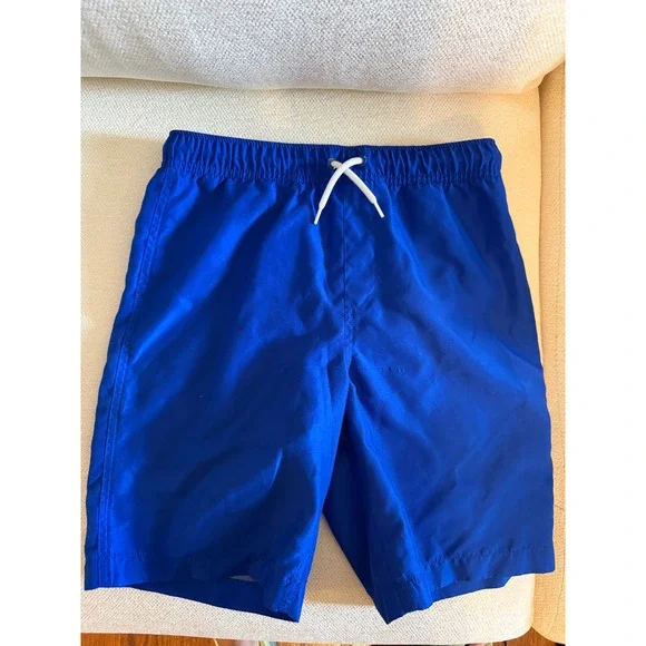 Lands End Boys Blue Swim Trunks Youth XL 14-16 Elastic Waist Board Shorts