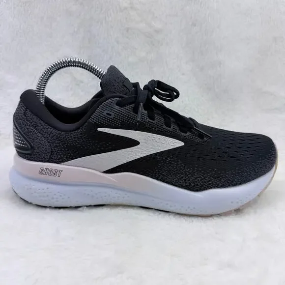 Brooks Ghost 16 Womens Running Shoes Black White Orchid Ice Size 8.5 Athletic