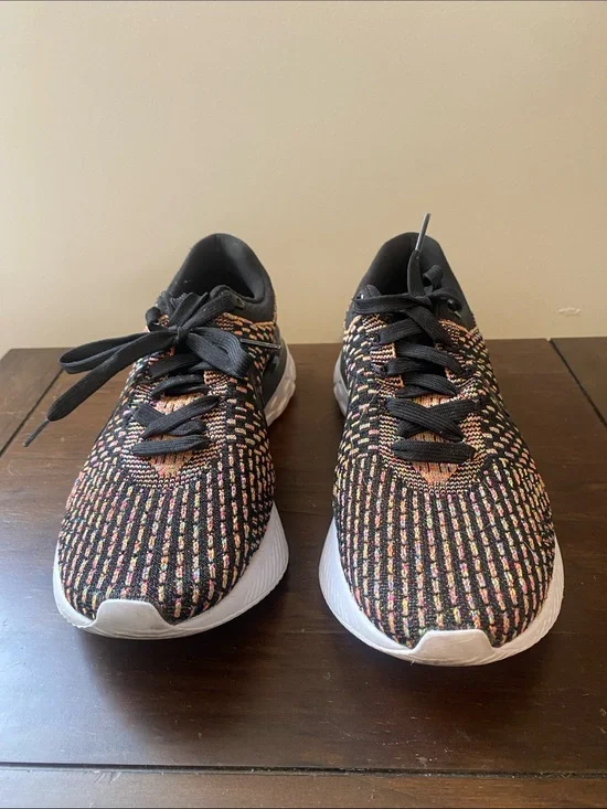 Women's Black Knit Athletic Sneakers with Multicolor Speckle