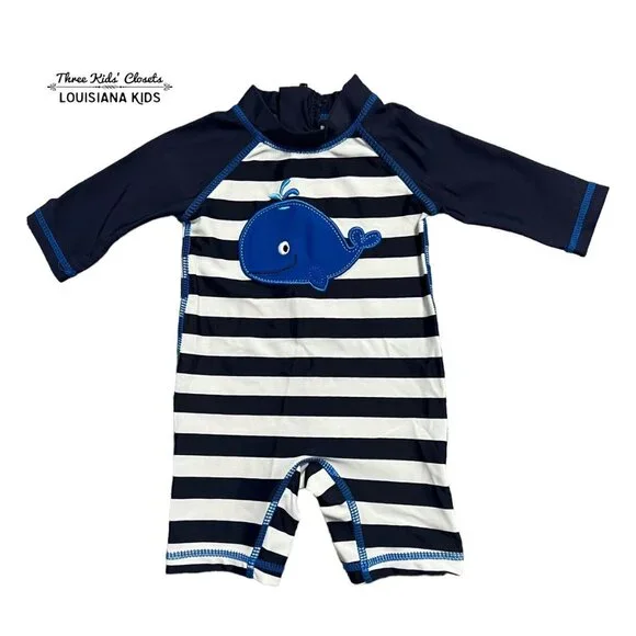 Koala Kids NEWBORN Striped Whale Appliqué Rashguard Swim Suit