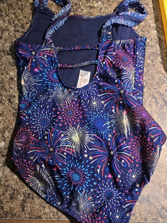 Cat & Jack Navy Girls' Firework-Print Ruffle One-Piece Swimsuit Size 10/12